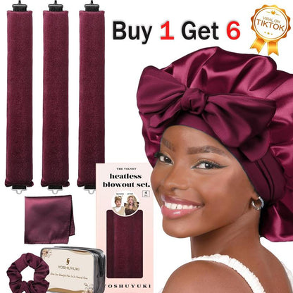 Velvet Heatless Curling Set – 4-Piece Flexi Rod Kit with Silk Nightcap (Unisex)