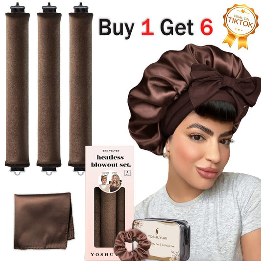 Velvet Heatless Curling Set – 4-Piece Flexi Rod Kit with Silk Nightcap (Unisex)