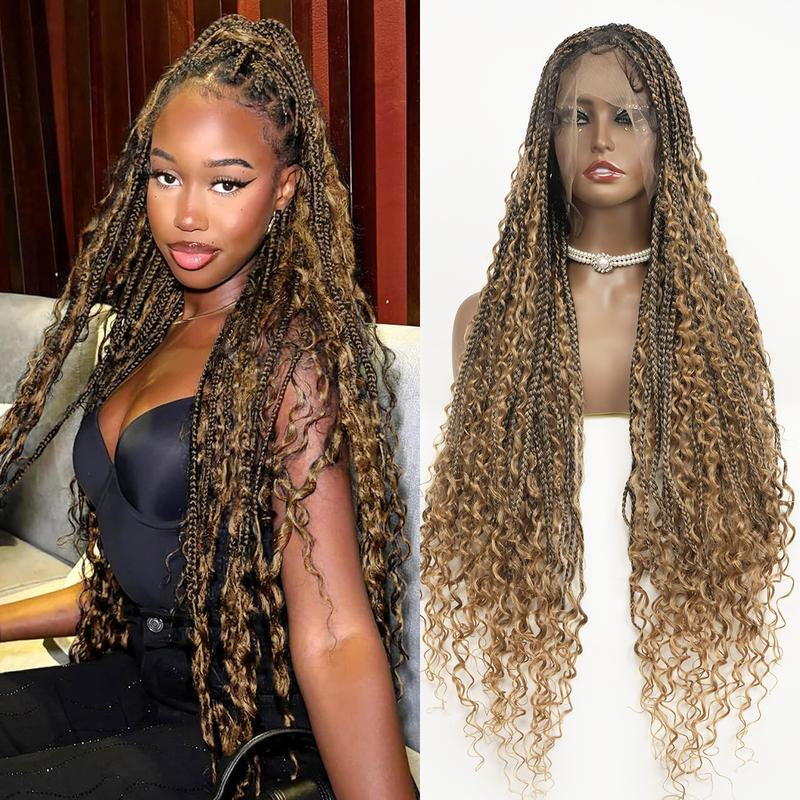 40-Inch Full Lace Premium synthetic fiber Bohemian Box braided Wigs Knotless Boho Braided Wig