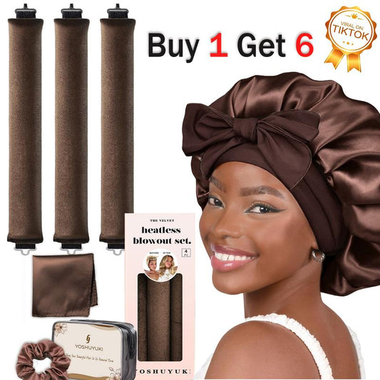 Velvet Heatless Curling Set – 4-Piece Flexi Rod Kit with Silk Nightcap (Unisex)