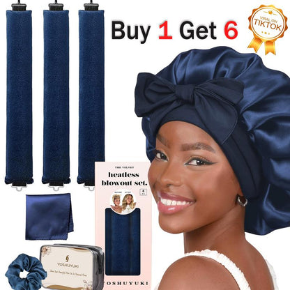 Velvet Heatless Curling Set – 4-Piece Flexi Rod Kit with Silk Nightcap (Unisex)