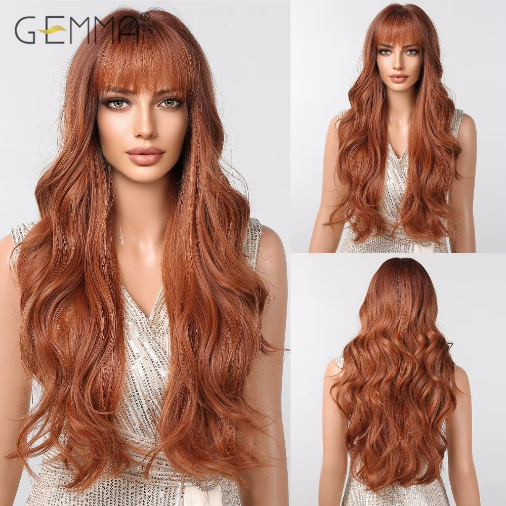 Long Wavy Light Ash Blonde Synthetic Wigs with Bangs for Women Natural Wave Cosplay Party Daily Use Hair Wigs Heat Resistant