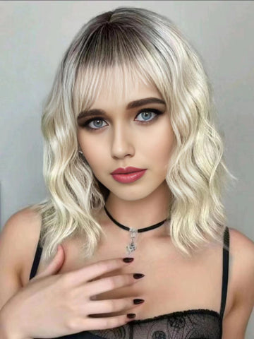Stylish Synthetic Short Non-toxic Wig With Wave Head, With Bangs, Heat Resistant