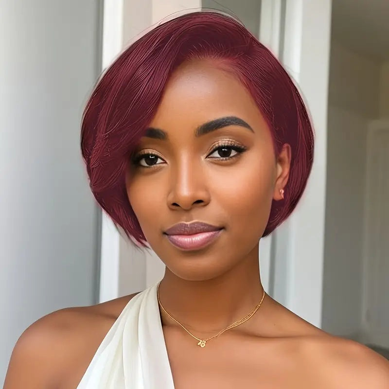 Styling Female Short Straight Hair Non-toxic Wig Human Hair- No Glue