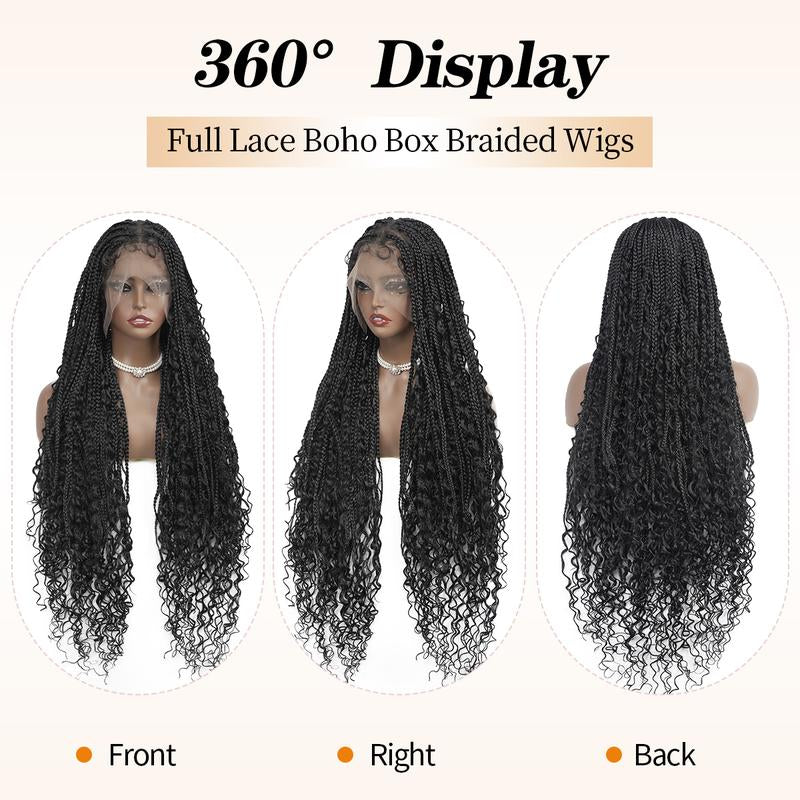 40-Inch Full Lace Premium synthetic fiber Bohemian Box braided Wigs Knotless Boho Braided Wig