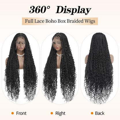 40-Inch Full Lace Premium synthetic fiber Bohemian Box braided Wigs Knotless Boho Braided Wig