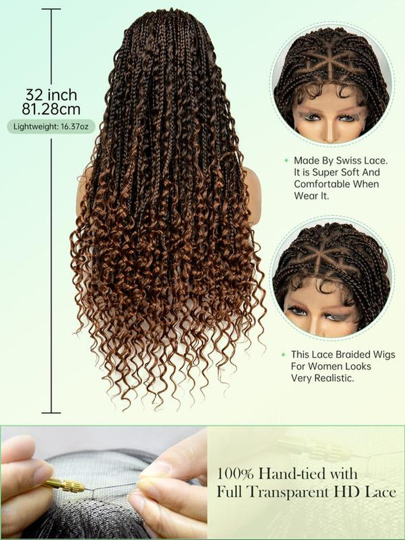 32 Inch Black Long synthetic Braided Lace Wigs for Women, Glueless Wigs