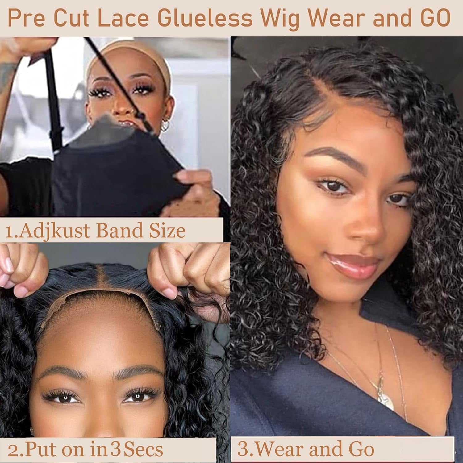 Glueless Water Wave Bob Wig – 100% Human Hair