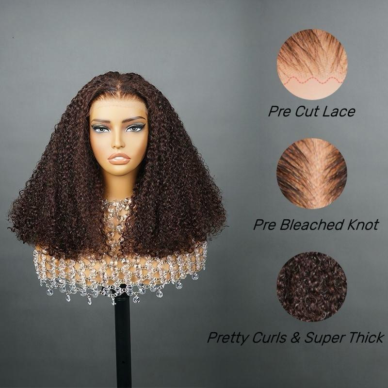 Short Kinky Curly Glueless Wigs Pre Cut Lace