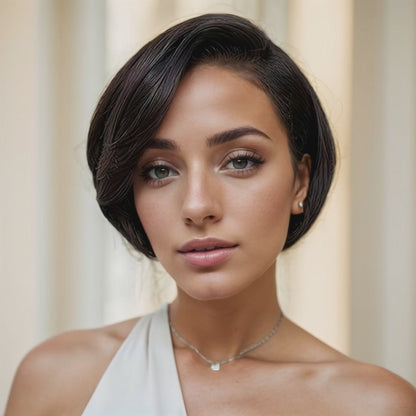 Styling Female Short Straight Hair Non-toxic Wig Human Hair- No Glue