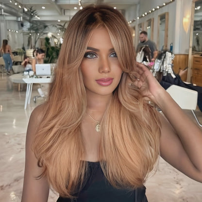Synthetic Long wavy Hair Wig With Bangs-Elegant And Heat-resistant