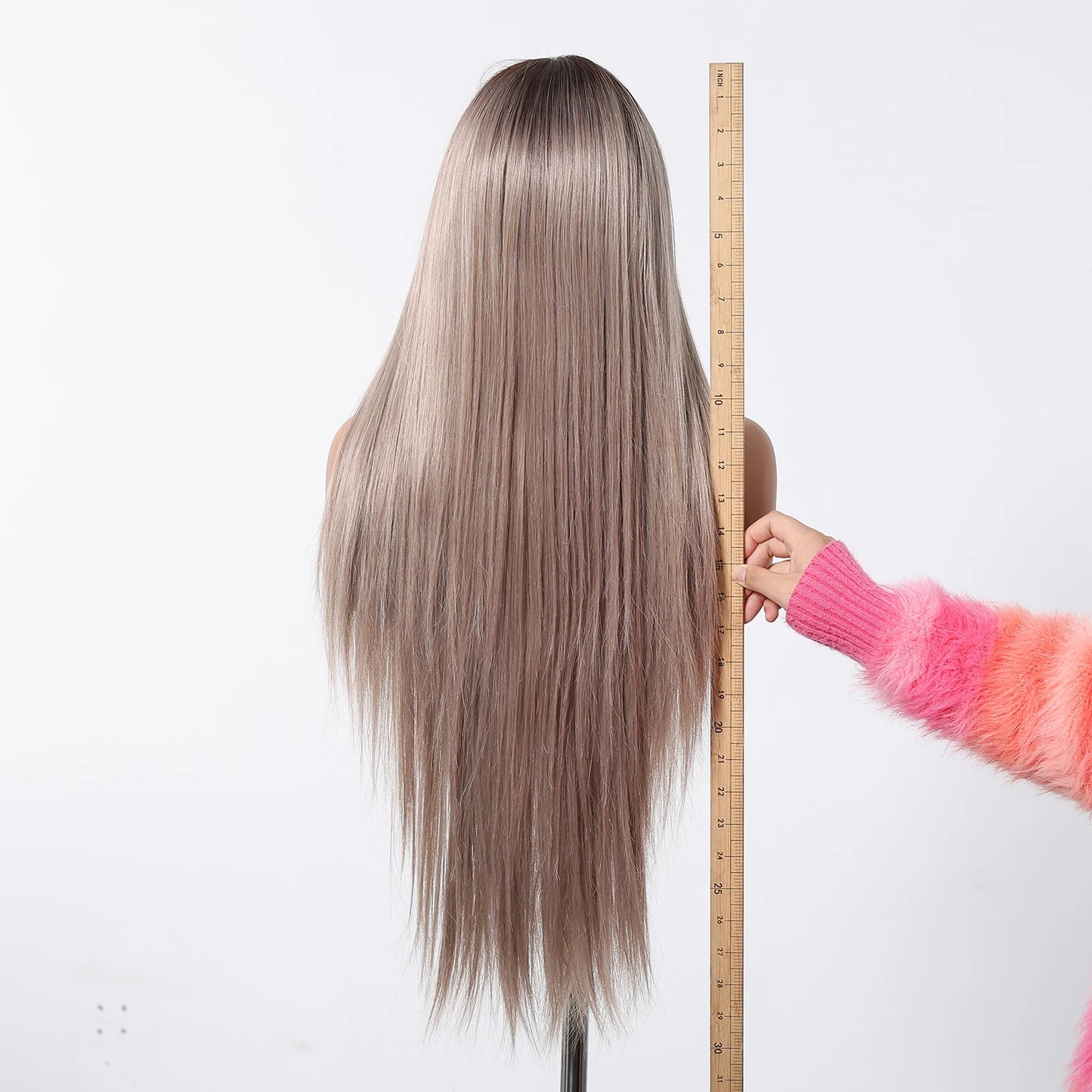 13*6 Lace Front 30 Inch Long Straight Blonde Platinum Wigs Natural Hairline Free Part Fiber
