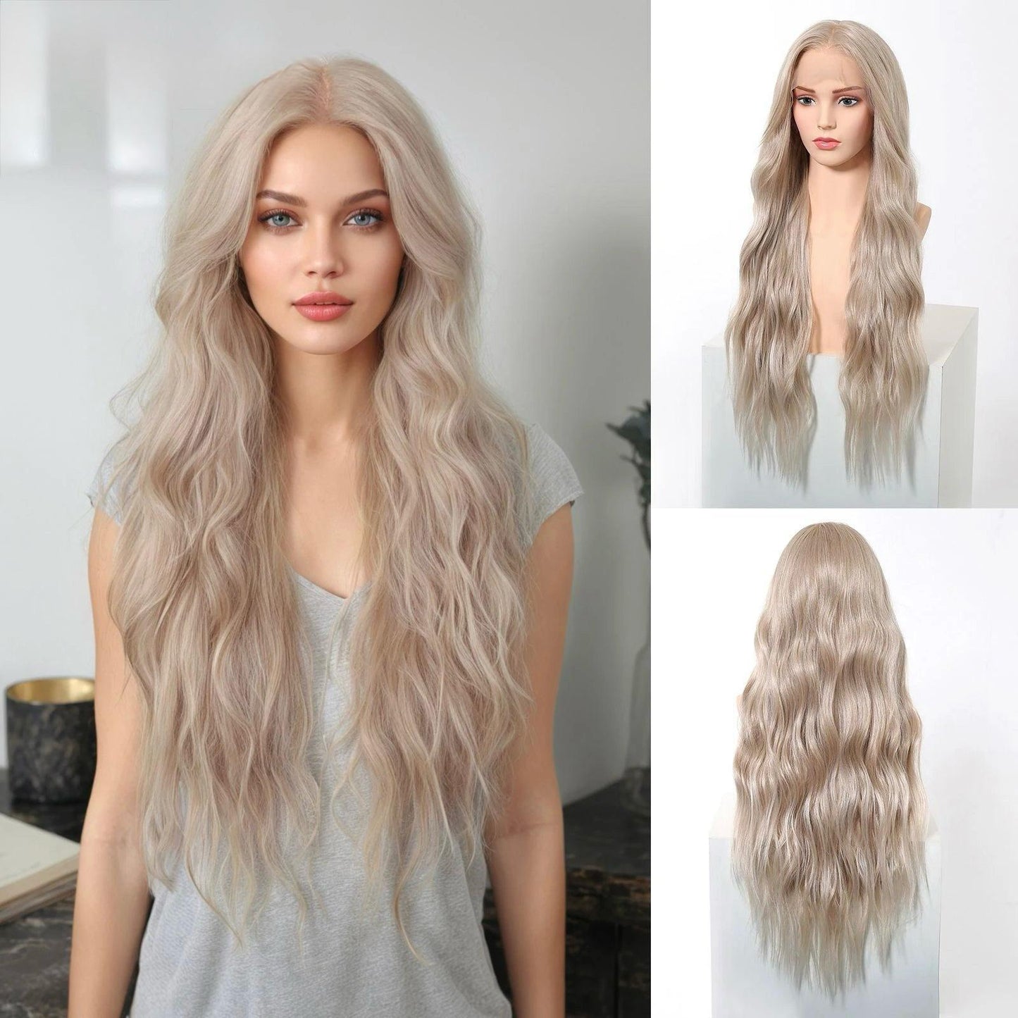 13*6 Lace Front 30 Inch Long Straight Blonde Platinum Wigs Natural Hairline Free Part Fiber
