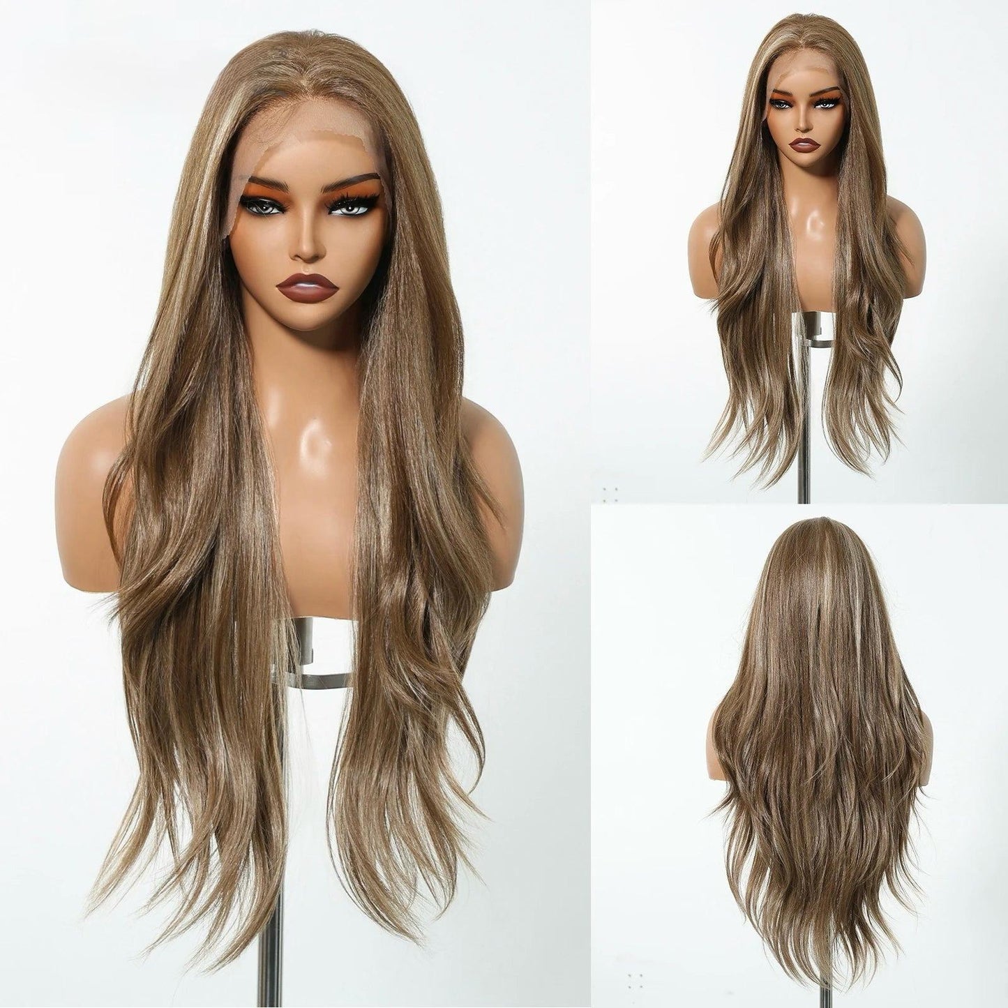 13*6 Lace Front 30 Inch Long Straight Blonde Platinum Wigs Natural Hairline Free Part Fiber