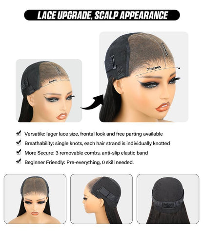 Body Wave Wig with Curtain Bangs Guless Human Hair - Hair Amara