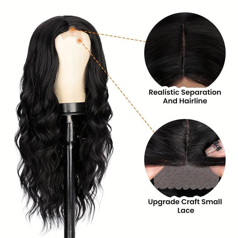26 Inch Black Long Wave, Small Lace Heat-resistant Synthetic Wig